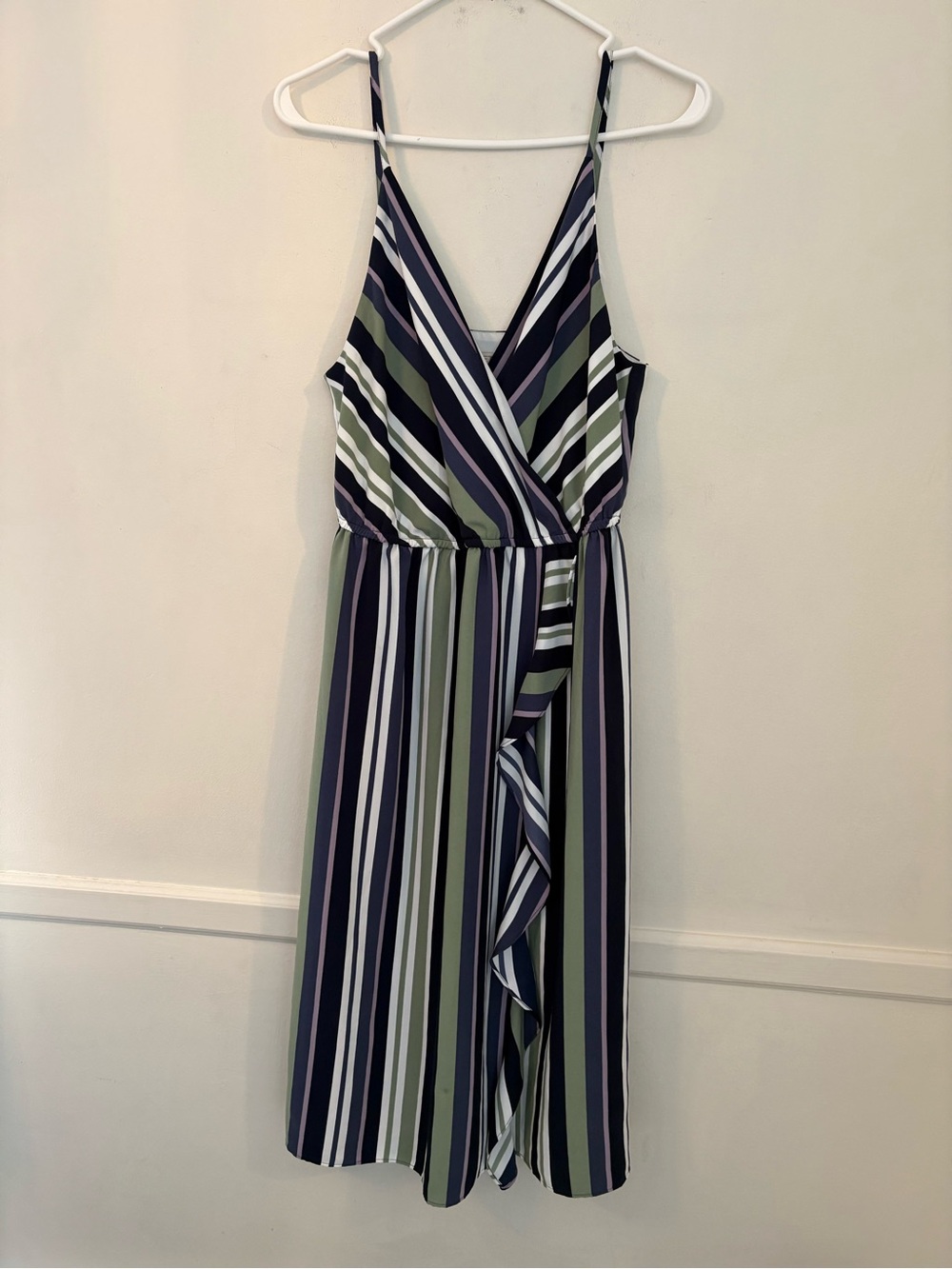 Loft Womenβs Spaghetti Strap Midi Dress - Elastic Waist Ruffle Accent Sz MP